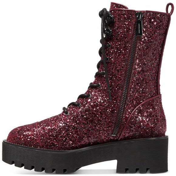 NWOB MICHAEL KORS Women's Bryce Lug Sole Combat Booties Dark Berry B4HP - Picture 3 of 4